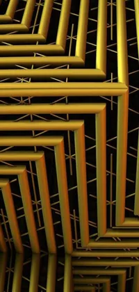 This phone live wallpaper showcases a stunning digital art piece with gold and steel geometric abstract designs