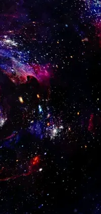 This phone live wallpaper showcases a digital art piece featuring a mysterious black hole set in the center of a colorful galaxy