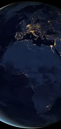 This phone live wallpaper showcases Earth from outer space at night, illuminating the continents with beautiful luminescent lights