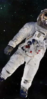 This live wallpaper showcases a vividly colored photo of a man in a space suit floating weightlessly in the air