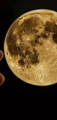 This phone live wallpaper displays a stunning full moon held in a person's hand