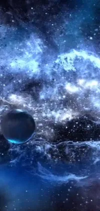 This captivating live wallpaper showcases a black hole at the center of a galaxy, surrounded by striking blue imagery resembling a marble effect