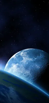 This stunning phone live wallpaper captures an awe-inspiring view of Earth from space with the mysterious blue moon in the backdrop