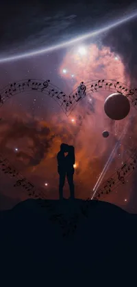 Enhance the ambiance of your phone's home screen with this stunning live wallpaper featuring a romantic scene set in space