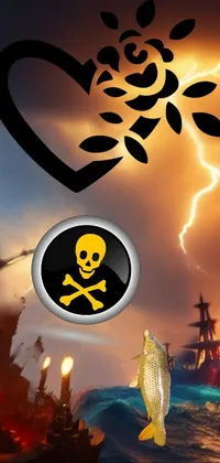 This phone live wallpaper features two ships at sea and a thunderstorm in the background