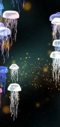 This stunning live wallpaper features a group of floating jellyfishs in a captivating digital rendering