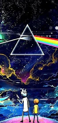 Enjoy a visually stunning live wallpaper featuring the iconic album cover of Pink Floyd's "The Dark Side of the Moon