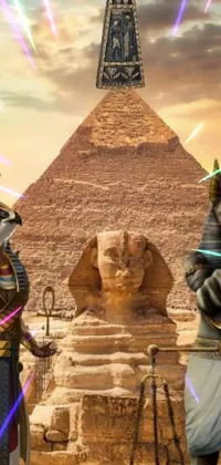 Get transported to ancient Egypt with this captivating live phone wallpaper – a digital art masterpiece depicting a couple standing in front of a majestic pyramid