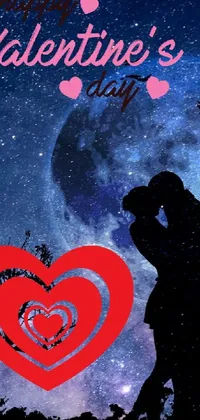 This romantic and dreamy phone live wallpaper features a beautiful image of a couple kissing in front of a full moon