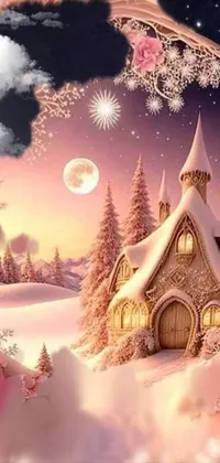 Picture of a magical winter wonderland with a full moon as