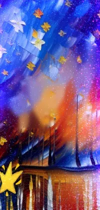 This live phone wallpaper of a mesmerizing night sky painting features surrealistic, abstract art with intricately detailed oil painting style