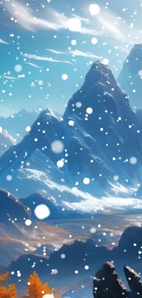 This amazing live wallpaper for your phone features a mesmerizing painting of a majestic mountain range and a forest in the foreground, creating a stunning nature scene
