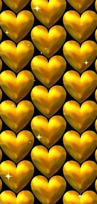 This phone live wallpaper features a black background with floating gold hearts, creating a mesmerising effect