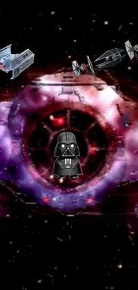 This live wallpaper is a breathtaking portrayal of a Star Wars Tie-Fighter in space