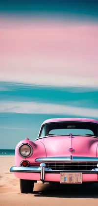 Pink Car on Beach Live Wallpaper