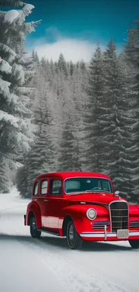 Classic Red Car in Winter Live Wallpaper