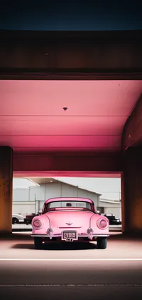 Vintage Pink Car in Parking Lot Live Wallpaper