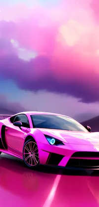 Super Pink Car in Pink Background Live Wallpaper