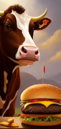Cow Eating a Burger Live Wallpaper
