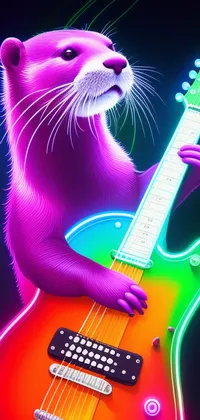 Neon Otter Playing the Guitar Live Wallpaper