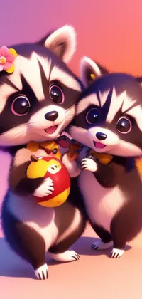 Kawaii Raccoon Couple Live Wallpaper