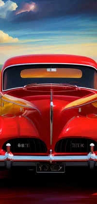 50s Red Car Front Bumper Live Wallpaper