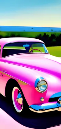 Pink Car on Green Field Live Wallpaper