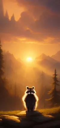 Raccoon in the Wild at Sunrise Live Wallpaper