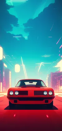 Front View of a Red Car on the Boulevard Live Wallpaper