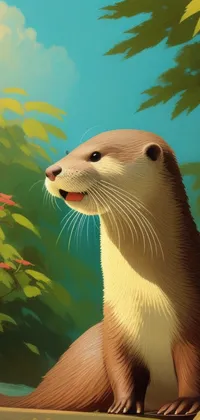 Otter in Retro Strokes Live Wallpaper