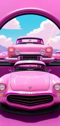 Pink Car Mirror View Illustration Live Wallpaper