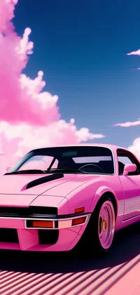 Pink Car Parked Under Pink Clouds Live Wallpaper
