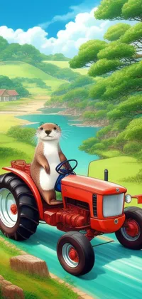 Otter Driving Tractor Live Wallpaper