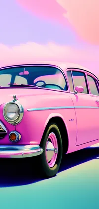Pink Car with Watercolor Background Live Wallpaper