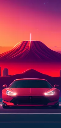 Red Car and Volcano Live Wallpaper
