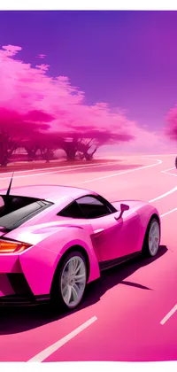 Pink Muscle Car on a Pink Road Live Wallpaper