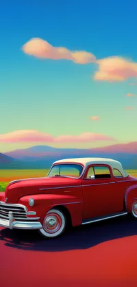 50s Red Car in the Countryside Live Wallpaper