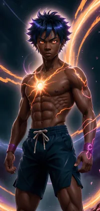 Muscled Anime Male with Glowing Chest Live Wallpaper