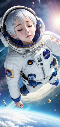 Sleeping Girl Astronaut in Outer Space Anime Live Wallpaper