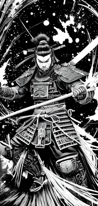 Black and White Samurai Artwork Live Wallpaper
