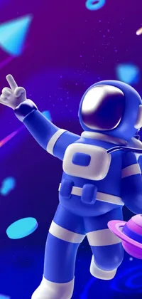 Blue Cartoonish Astronaut in Space Live Wallpaper