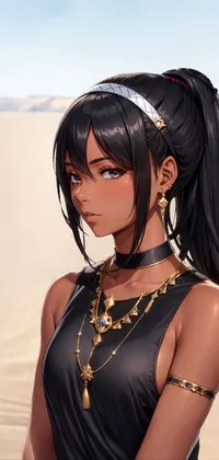 Brunette Anime Girl in Black Live Wallpaper