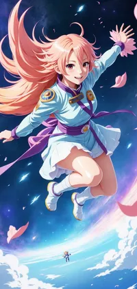 Space Anime Girl in Uniform Skirt Live Wallpaper