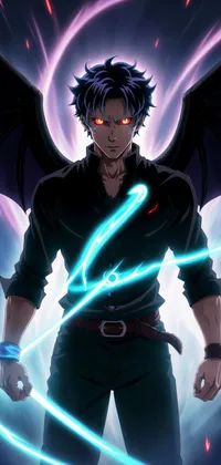 Neon Lines Winged Devil Male Anime Live Wallpaper