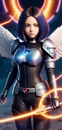 Female Knight Angel with Laser Sword Anime Live Wallpaper