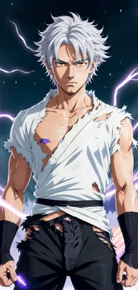White Haired Thunder Warrior Anime Live Wallpaper