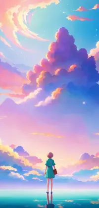 Pastel Sky with Girl on Water Anime Live Wallpaper
