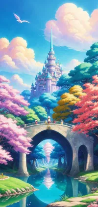 Castle above Bridge and Forest Anime Live Wallpaper