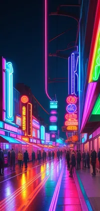 Crowded Neon City Street Live Wallpaper
