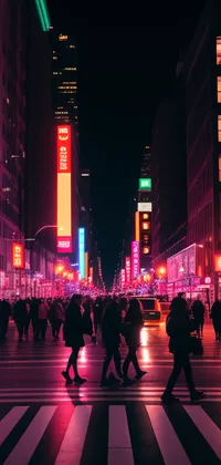 Crowded Neon Street Crossing Live Wallpaper